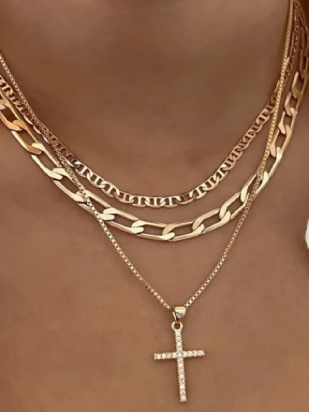 Gold Layered Cross Necklace Set - Women Jewelry